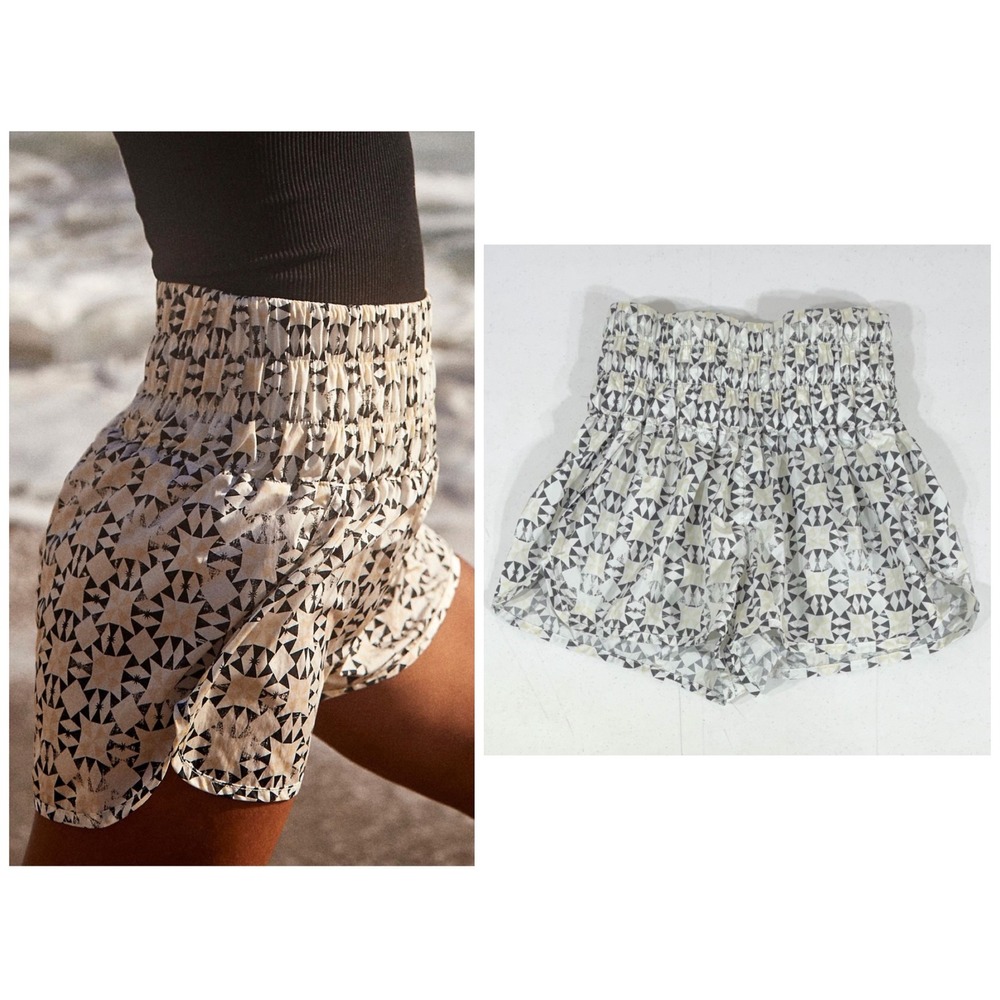 FP Movement The Way Home Shorts Small Black White Geometric Smocked Running